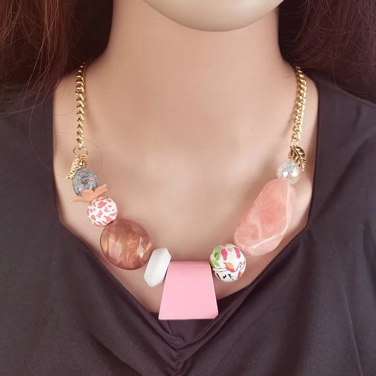 Women's Pendant Necklace Geometric Wooden Handmade Sweet Style 1