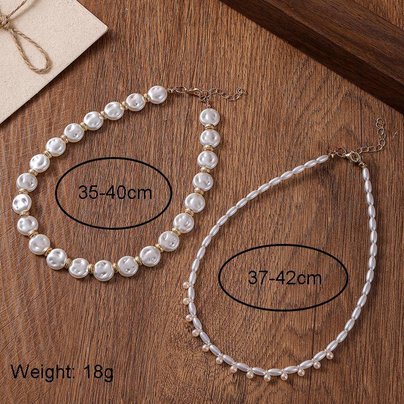 Women's Necklace Set Double Layer Pearl Beaded Geometric Design 3