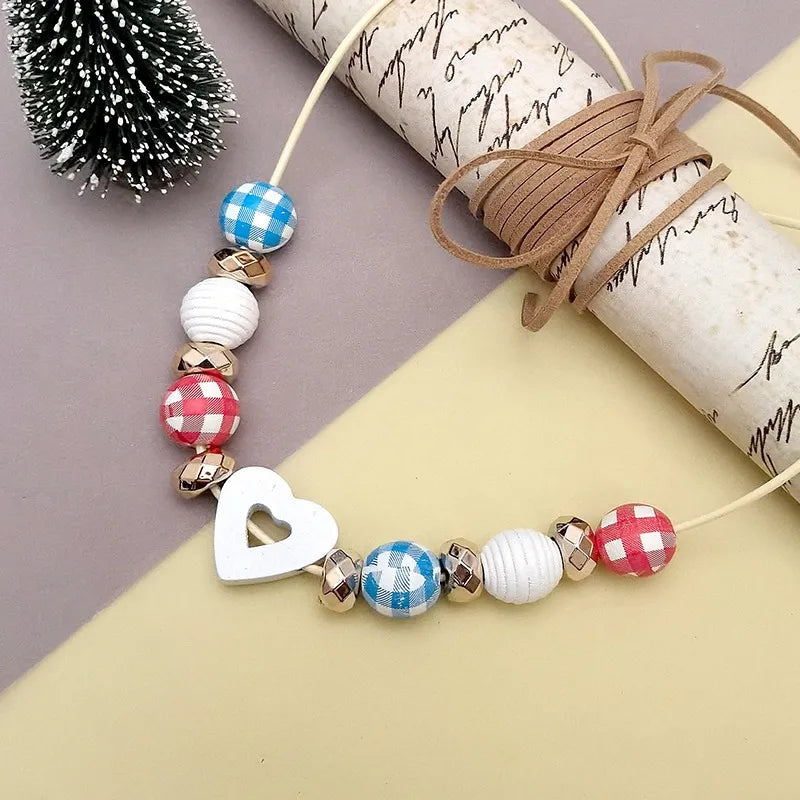 Women's Necklace Heart Shape Wood Bead Retro Jewelry 4
