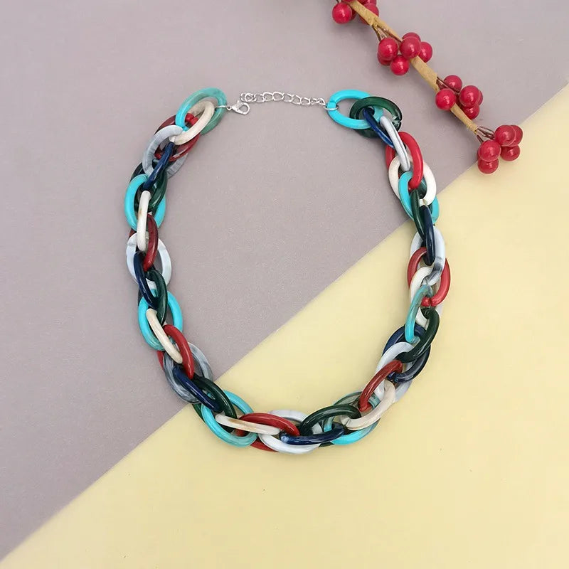 Women's Colorful Acrylic Chunky Chain Necklace - View 2 | Hensley London