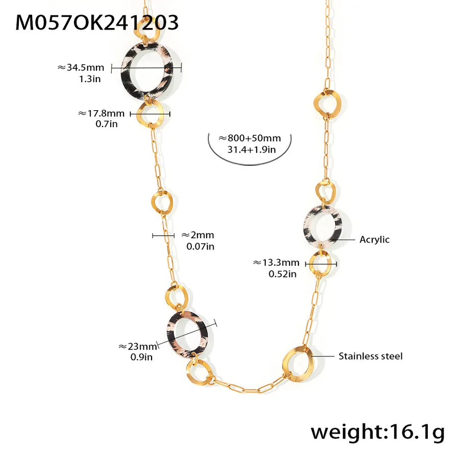 Women's Leopard Print Circle Station Long Necklace - View 11 | Hensley London
