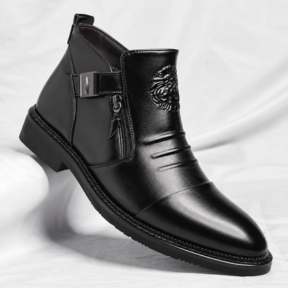 Men's Buckle Ankle Boots in Black – side product view | Hensley London