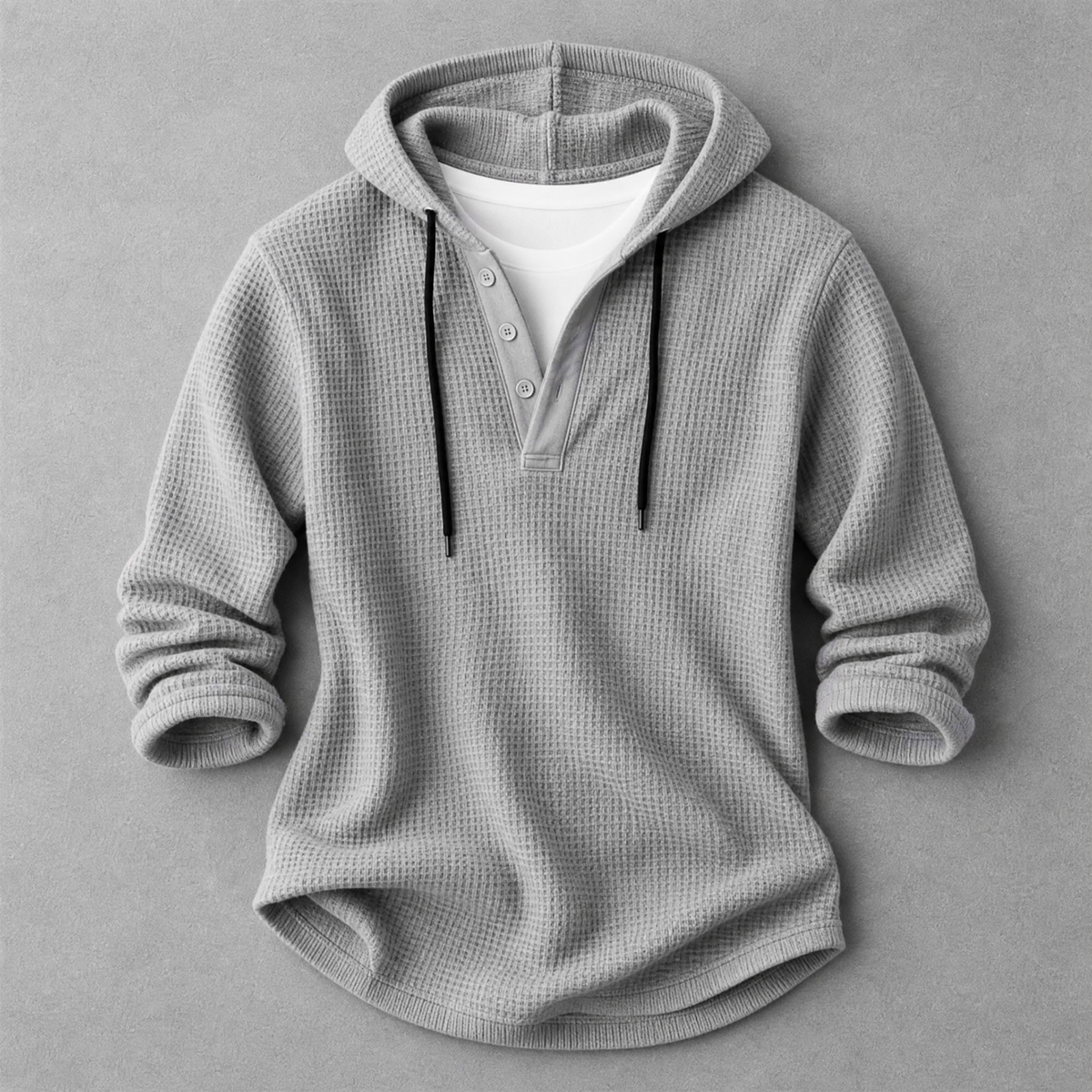 Men's Waffle-Knit Henley Hoodie in Grey – front view | Hensley London