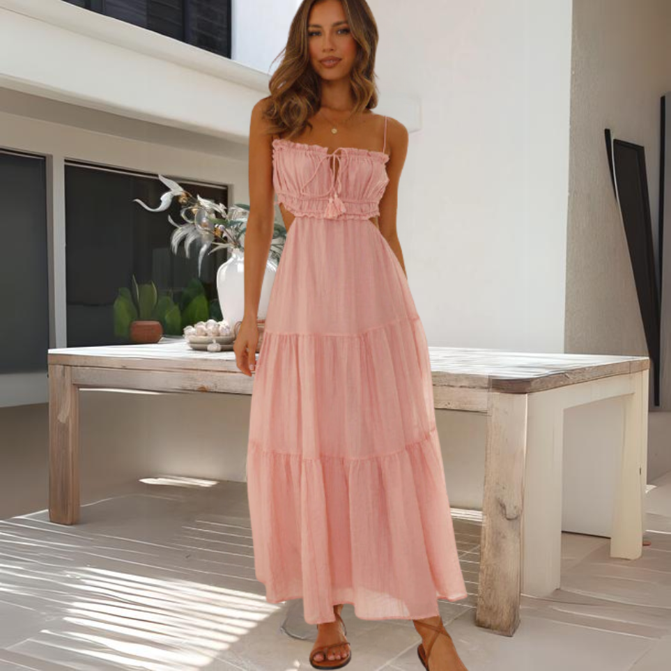 Women's Maxi Dress White Cotton Blend-3