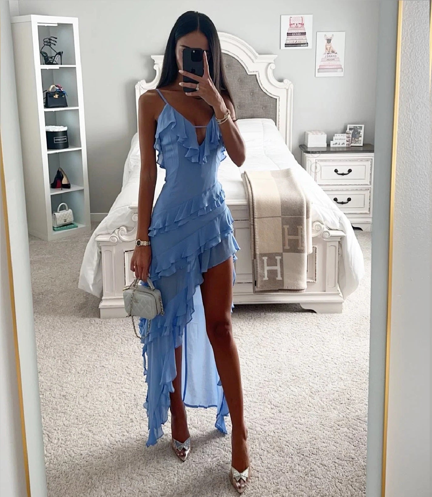 Women's Summer Dress Blue Polyester Knee-Length-1