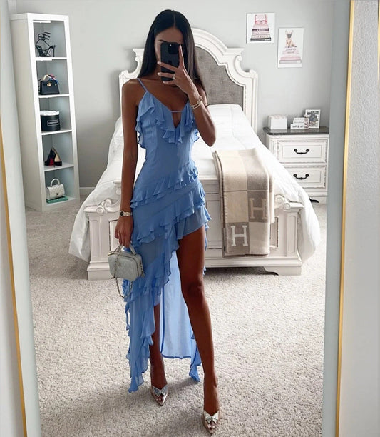 Women's Summer Dress Blue Polyester Knee-Length-1