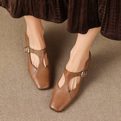 Women's Square-Toe T-Bar Block Heels – product view | Hensley London