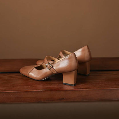 Women's Square-Toe T-Bar Block Heels – product view | Hensley London