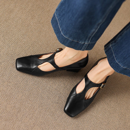 Women's Square-Toe T-Bar Block Heels – product view | Hensley London