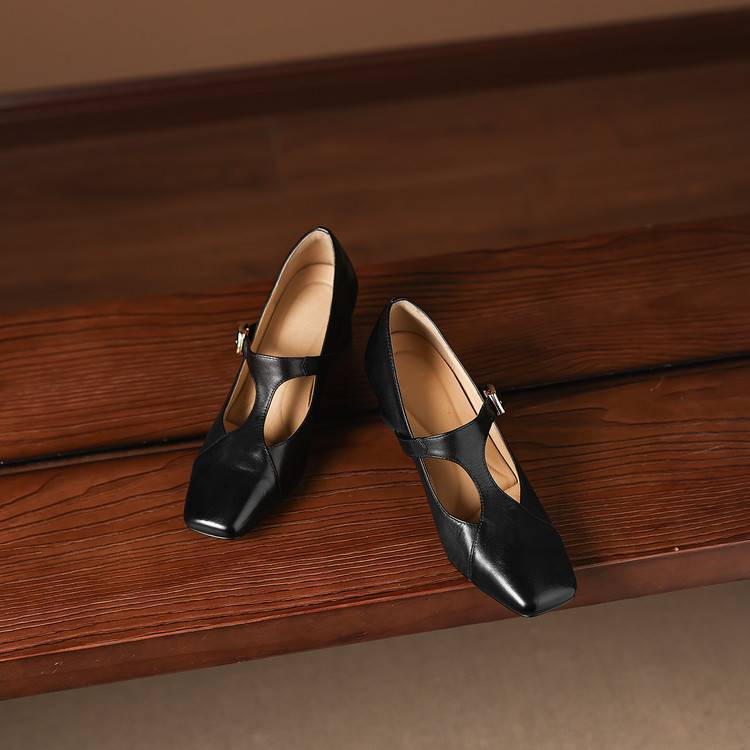 Women's Square-Toe T-Bar Block Heels – product view | Hensley London
