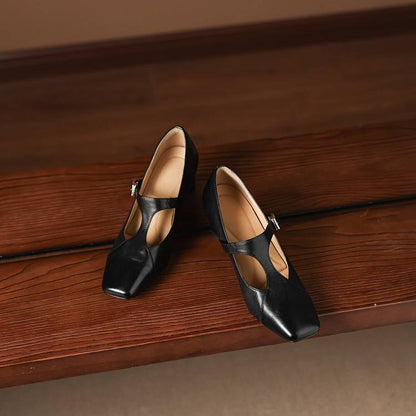 Women's Square-Toe T-Bar Block Heels – product view | Hensley London