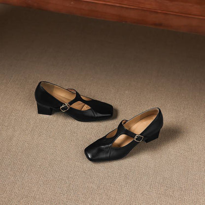 Women's Square-Toe T-Bar Block Heels – product view | Hensley London
