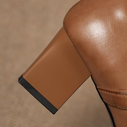 Women's Square-Toe T-Bar Block Heels – product view | Hensley London