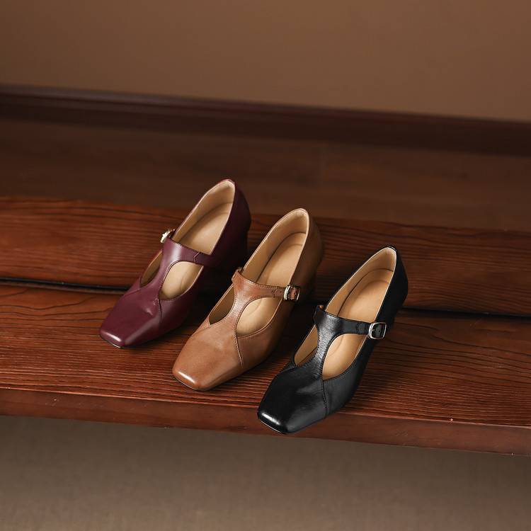 Women's Square-Toe T-Bar Block Heels – product view | Hensley London