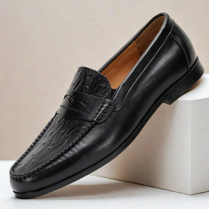 Men's Embossed Penny Loafers – product view | Hensley London