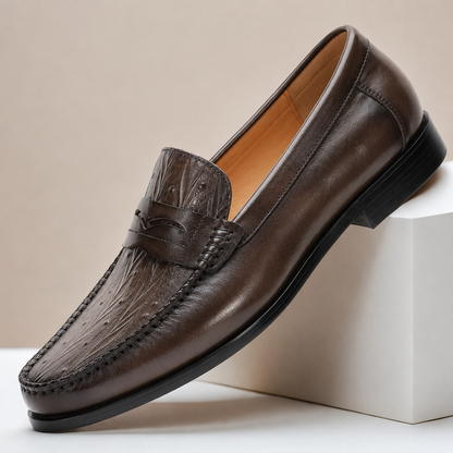 Men's Embossed Penny Loafers – product view | Hensley London