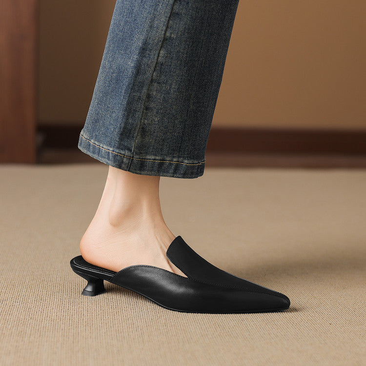Women's Sculpted Pointed-Toe Kitten-Heel Mules – product view | Hensley London