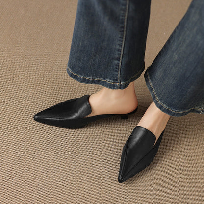 Women's Sculpted Pointed-Toe Kitten-Heel Mules – product view | Hensley London