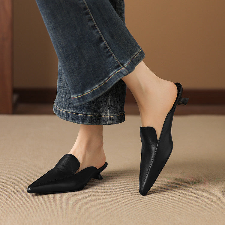 Women's Sculpted Pointed-Toe Kitten-Heel Mules – product view | Hensley London