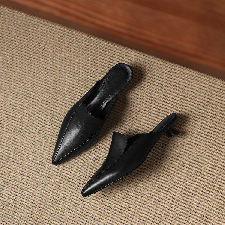 Women's Sculpted Pointed-Toe Kitten-Heel Mules – product view | Hensley London