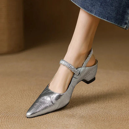 Women's Metallic Pointed-Toe Strap Block Heels – Additional product view | Hensley London