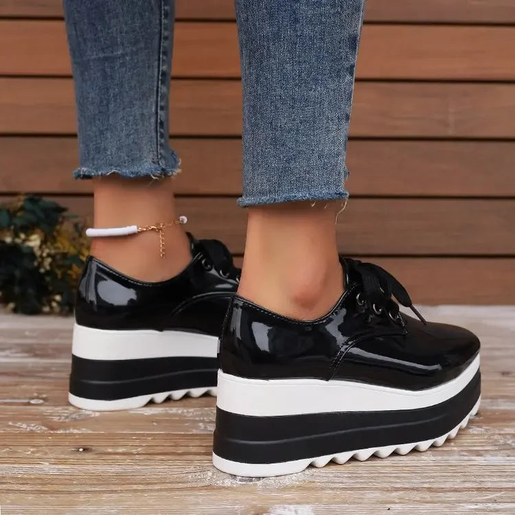 Women's Gloss-Finish Lace-Up Platform Sneakers – Additional product view | Hensley London