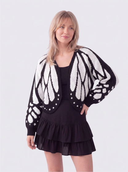 Women's Butterfly Knit Cardigan in White – front view on model | Hensley London
