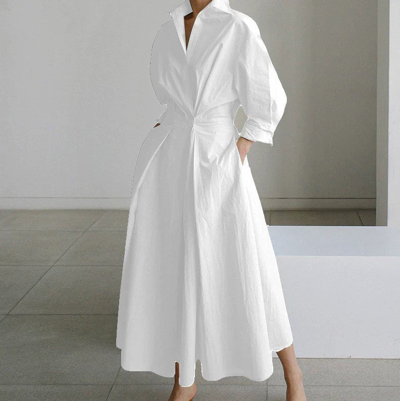 Women's Shirt Dress White Size M Cotton Blend Polka Dot-1