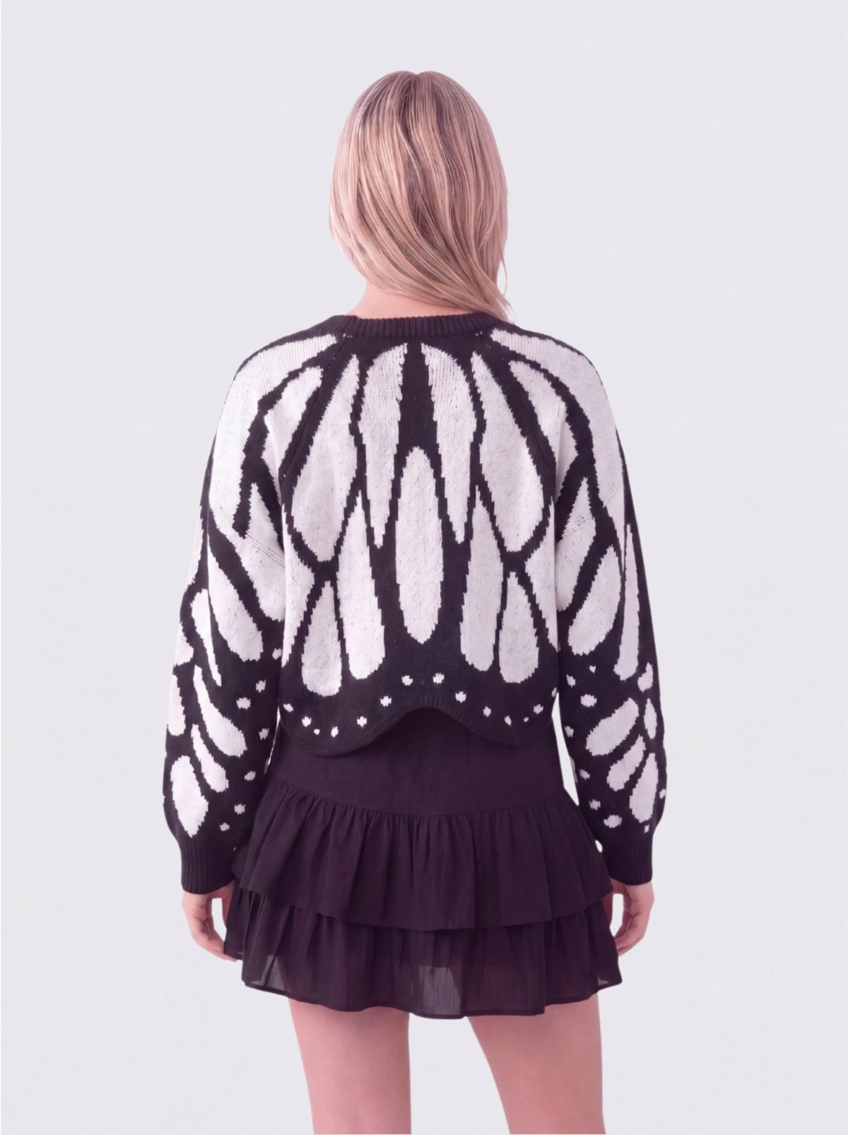 Women's Butterfly Knit Cardigan in White – back view on model | Hensley London