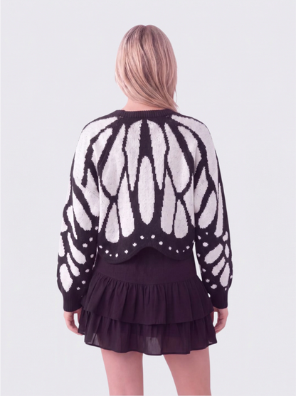 Women's Butterfly Knit Cardigan in White – back view on model | Hensley London