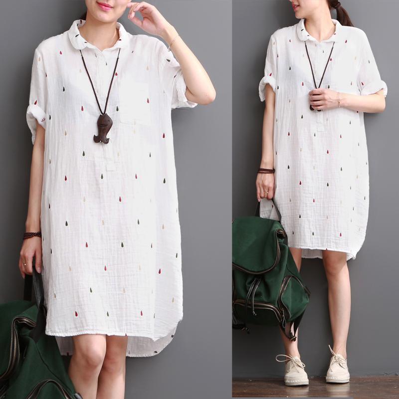 Wina Summer Dress | White Cotton Linen, Half Sleeve Sundress for Women