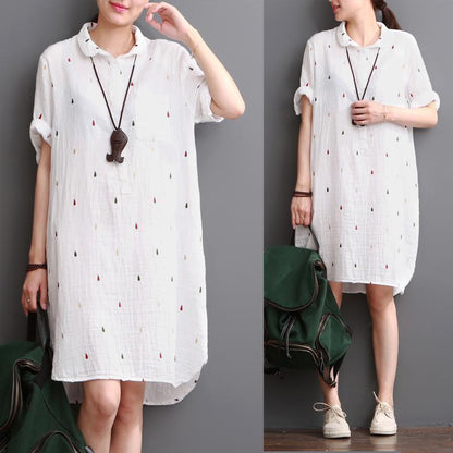 Wina Summer Dress | White Cotton Linen, Half Sleeve Sundress for Women
