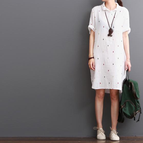 Wina Summer Dress | White Cotton Linen, Half Sleeve Sundress for Women - Image 2