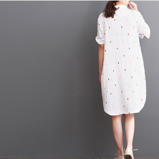 Wina Summer Dress | White Cotton Linen, Half Sleeve Sundress for Women - Image 3