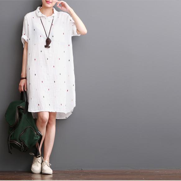 Wina Summer Dress | White Cotton Linen, Half Sleeve Sundress for Women - Image 4