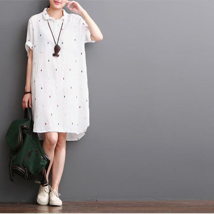 Wina Summer Dress | White Cotton Linen, Half Sleeve Sundress for Women - Image 4