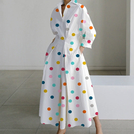 Women's Shirt Dress White Size M Cotton Blend Polka Dot-2