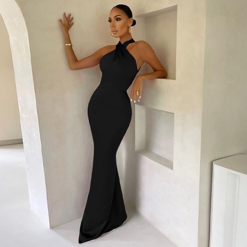 Variant image for Women's Evening Gown Black Size M Satin Halter Neck-4