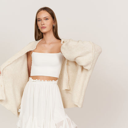 Women's Oversized Knit Cardigan – Gold-Tone Buttons in Cream – open front view | Hensley London