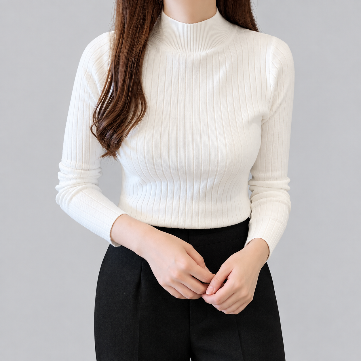 Women's Slim Rib Knit Mock Neck Top - primary product view | Hensley London
