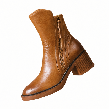 Women's Zip Ankle Boots with Block Heel - primary product view | Hensley London